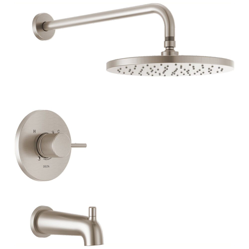 DELTA® T14469-SP-PP Round Plate Hand Shower and Rough Valve, 1.75 gpm Shower, Spotshield Brushed Nickel