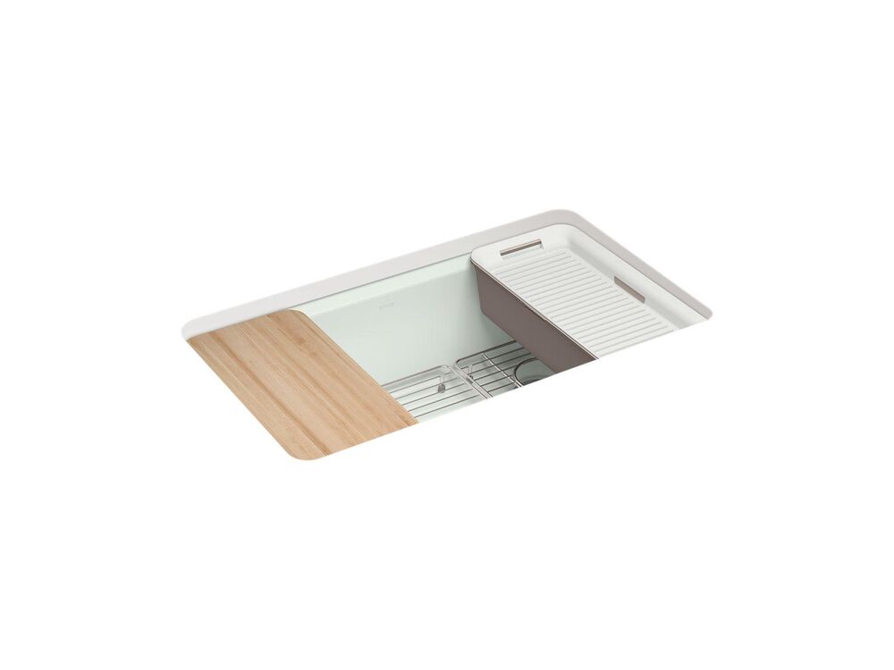 Kohler® 5871-5UPC-FF K-5871-5UPC Riverby Sink, Sea Salt, Rectangle Shape, Undermount Mounting, Enameled Cast Iron