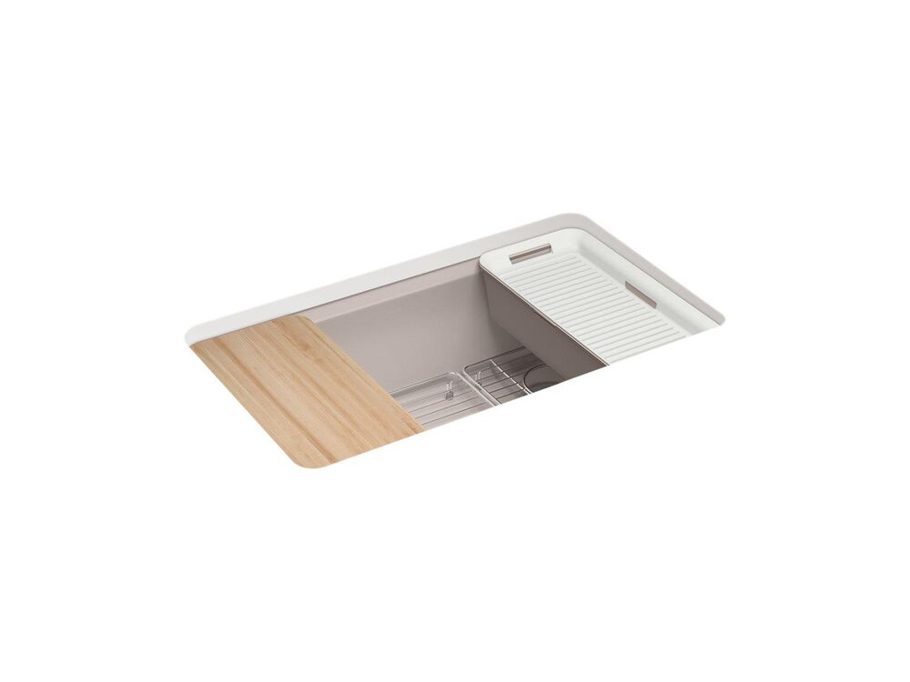 Kohler® 5871-5UPC-TRF K-5871-5UPC Riverby Sink, Rectangle Shape, Undermount Mounting, Enameled Cast Iron, Truffle