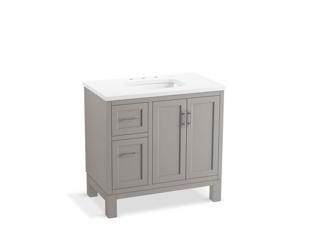 Kohler® 31244-ASB-1WT Quo™ Vanity Cabinet with Sink and Top, 35-13/16 in OAH x 36 in OAW x 21-1/2 in OAD, White Basin