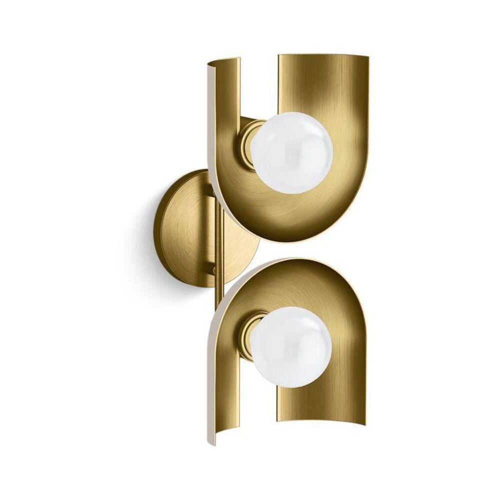 Kohler® 31783-SC02-SLG 31783-SC02 Jabot® Two Light Sconces, G25 Lamp, 120 V, Biscuit Satin/Brushed Moderne Brass Housing, (2) Lamps