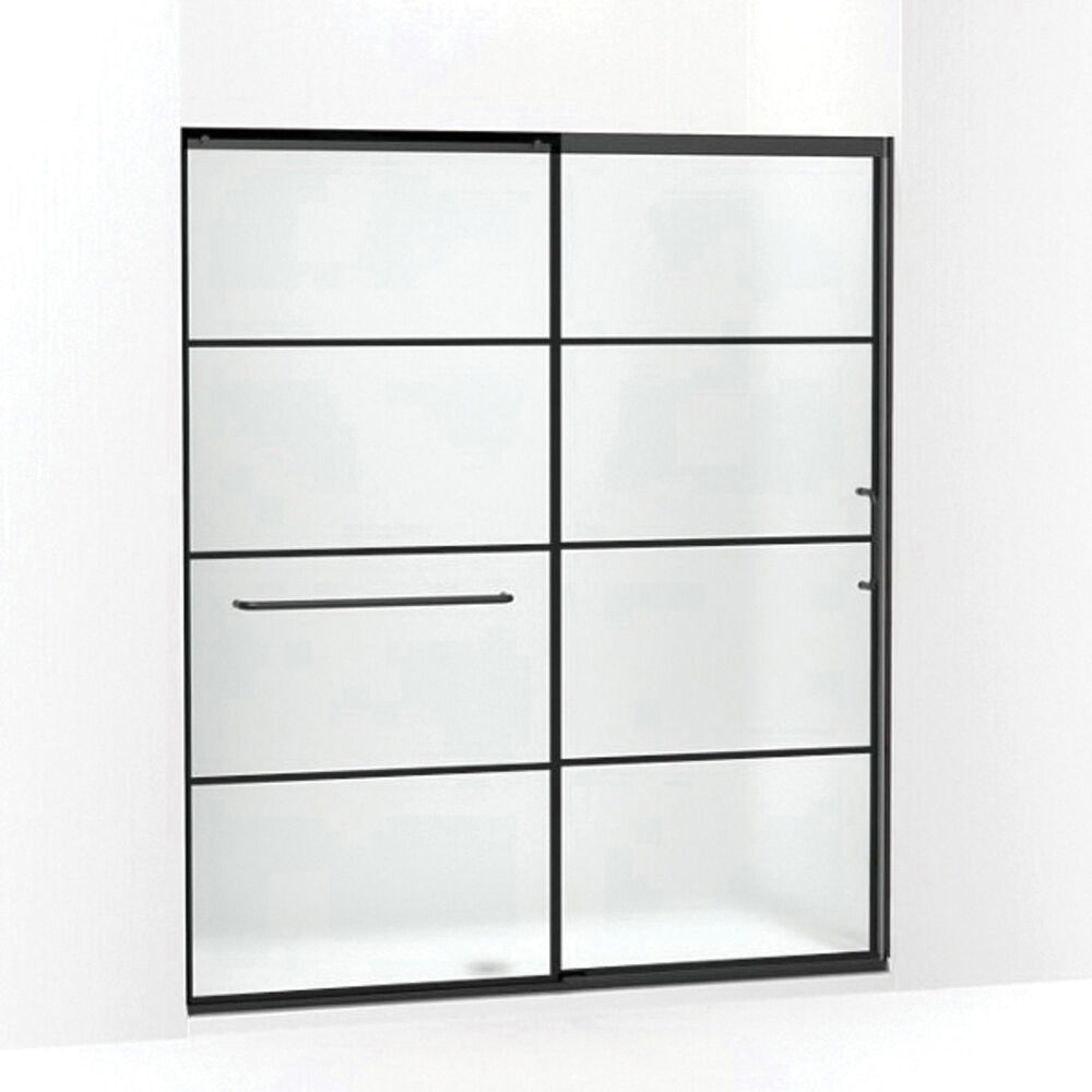Kohler® 707616-8G80-BL K-707616-8G80 Elate® Tall Sliding Shower Door With Rectangular Grille Pattern, Frameless Frame, Frosted Tempered Glass, Matte Black