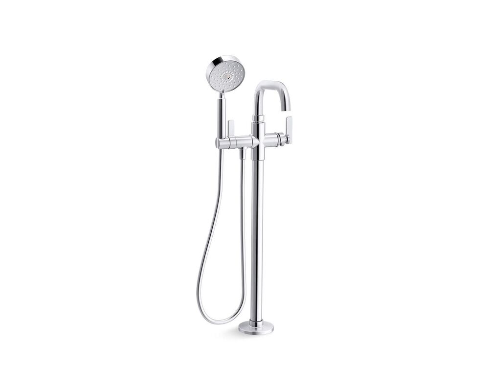 Kohler® T35924-4-CP Castia™ by Studio McGee Floor Mount Bath Filler Trim with Handshower, 11 gpm Flow Rate, Polished Chrome, 1 Handles