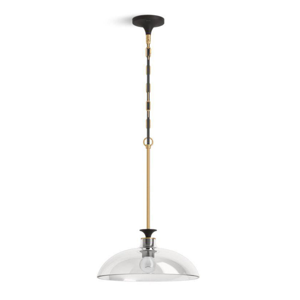 Kohler® 31771-PE01-BML 31771-PE01 One-Light Pendant, (1), 120 V, Black with Brass Trim Housing
