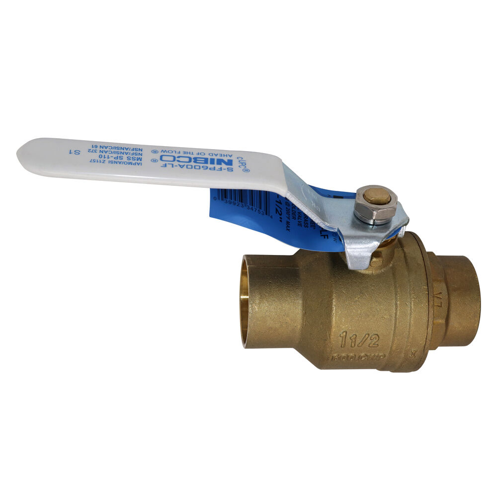 NIBCO® NJ998XC S-FP-600A-LF 2-Piece Ball Valve, 1-1/2 in, Female Solder, Brass Body, Full Port, Fluorocarbon/PTFE Softgoods, Import
