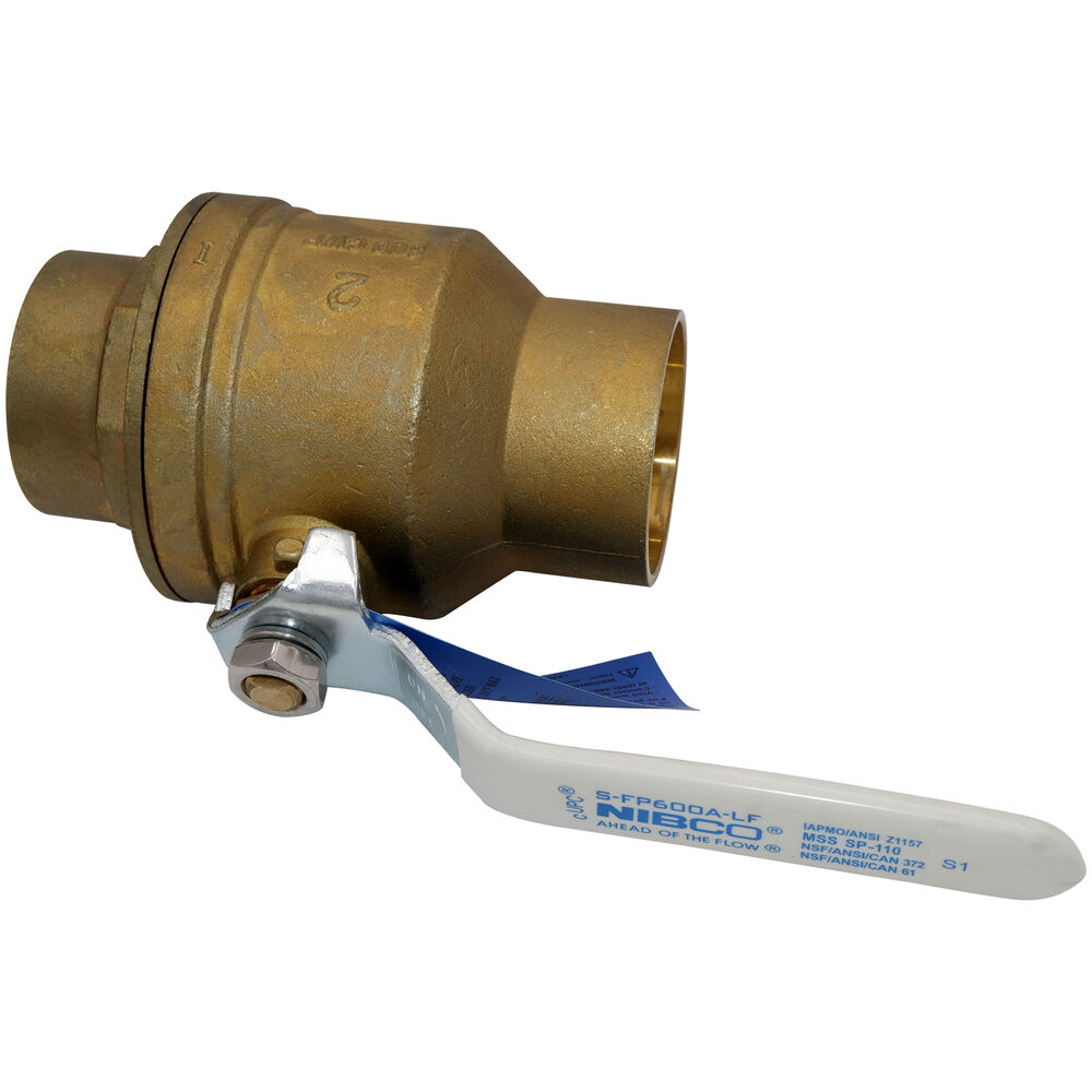 NIBCO® NJ998XD S-FP-600A-LF 2-Piece Ball Valve, 2 in, Female Solder, Brass Body, Full Port, Fluorocarbon/PTFE Softgoods, Import