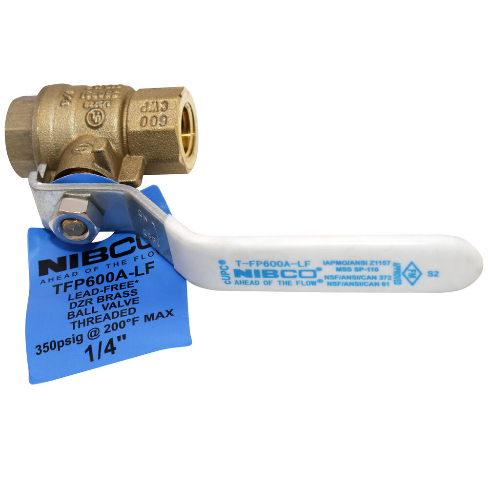 NIBCO® NL998X4 T-FP-600A-LF 2-Piece Ball Valve, 1/4", FNPT, Brass Body, Full Port, PTFE Softgoods, Import