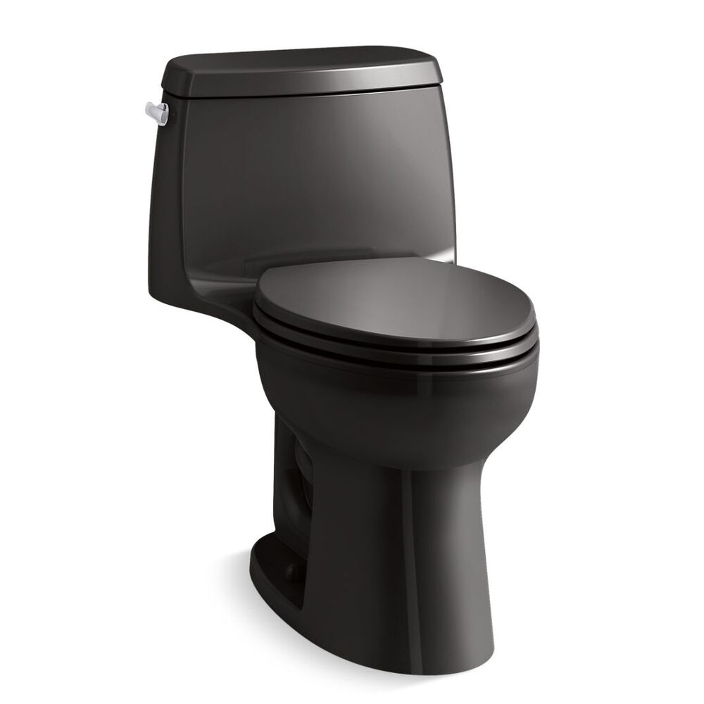 Kohler® 30812-7 Santa Rosa® 1-Piece Toilet, Continuous Clean ST, Compact Elongated Bowl, 12 in Rough-In, 1.28 gpf Flush Rate, Black Black