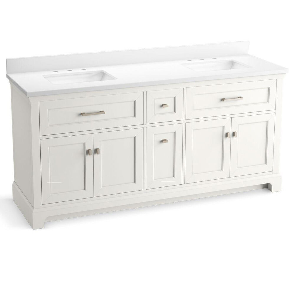 Kohler® 29264-BD1-0 Charlemont™ Vanity Cabinet with Sink and Top, Double Basin, Quartz Top, White Cabinet