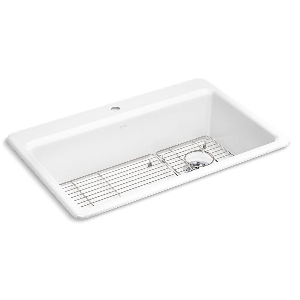 Kohler® 5871-1A1-0 K-5871-1A1 Riverby Sink, 1 Faucet Hole, Top Mounting, Enameled Cast Iron, White