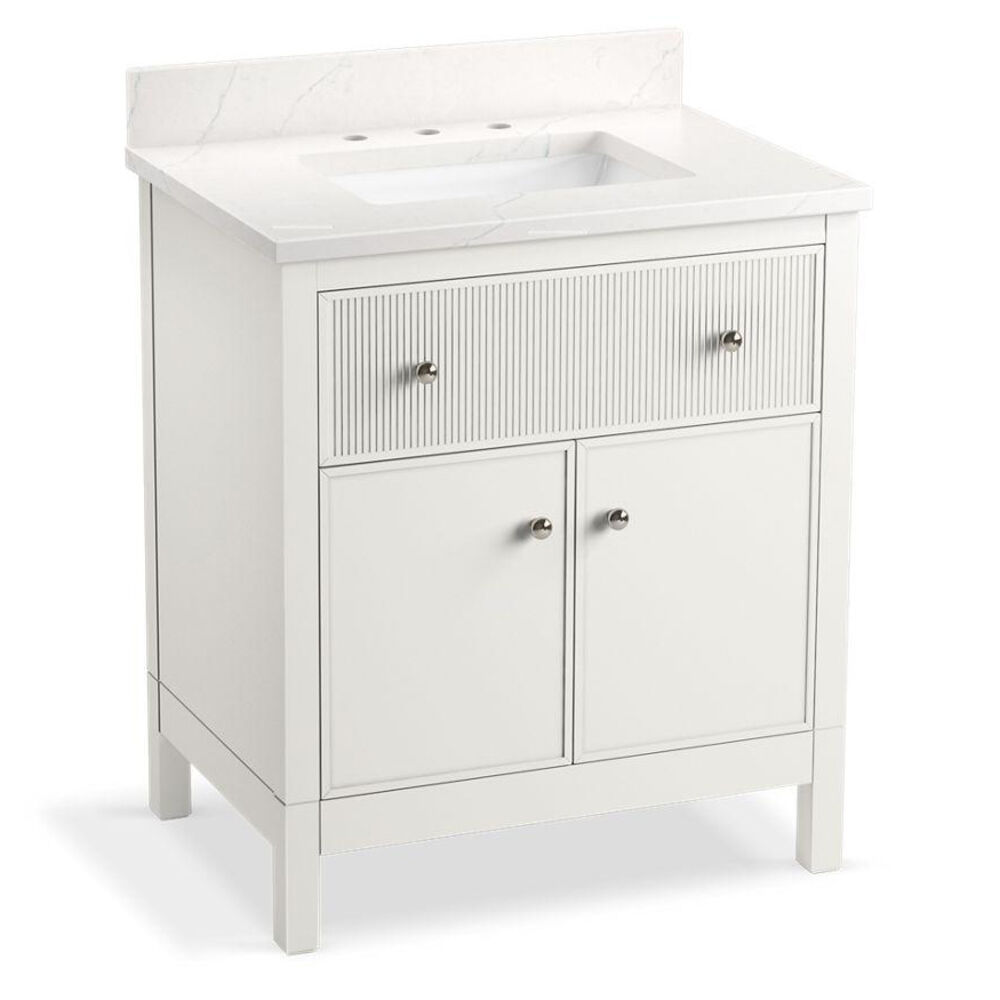 Kohler® 35019-0 Malin™ by Studio McGee Vanity Cabinet with Sink and Top, Single Basin, Quartz Top, White Cabinet