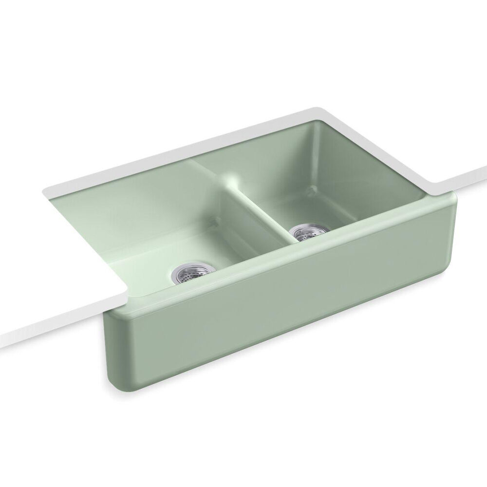 Kohler® 6427-42 Whitehaven® Kitchen Sink, Undermount Mounting, Enameled Cast Iron, Aspen Green