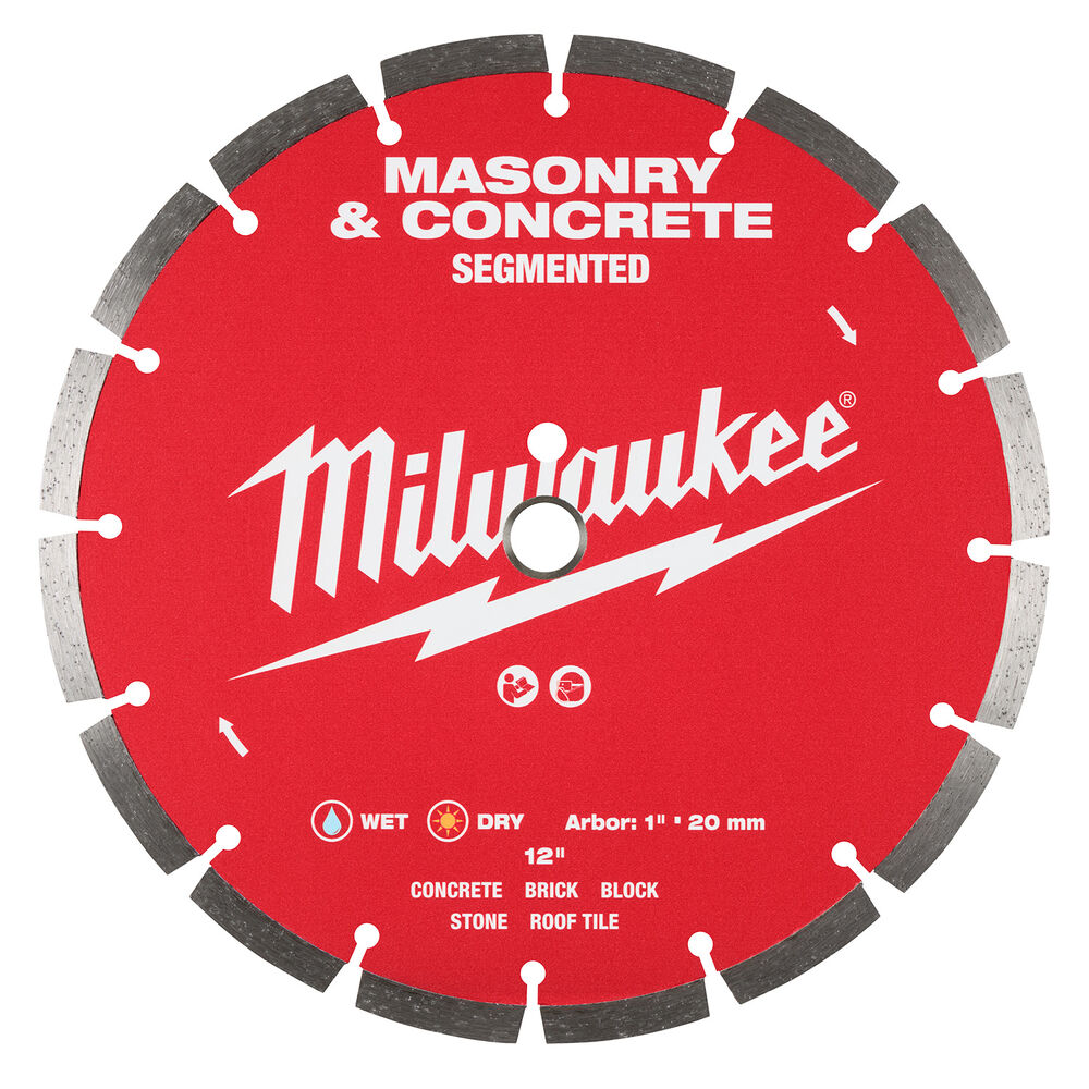 Milwaukee® Tool 49-93-9312 Segmented Masonry & Concrete Blades, Wet/Dry, 12" Dia, 7/8"-20MM-5/8" Arbor Size