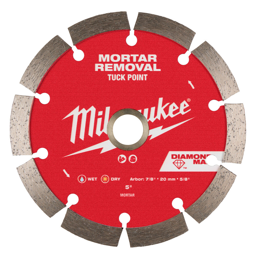 Milwaukee® Tool 49-93-7406 DIAMOND MAX™ Tuck Point Blades, 5" Dia Blade, 5/8 to 7/8", 1/4" W, Dry/Wet Cutting