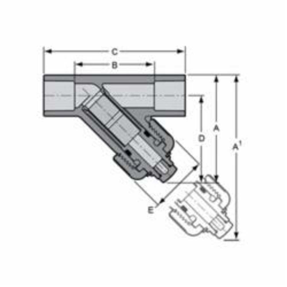 Spears® YS32C8-020C Wye Strainer With #8 Mesh CPVC Screen, 2" Nominal, 3-3/8" OAL, Socket Connection, EPDM/FKM Softgoods, Gray