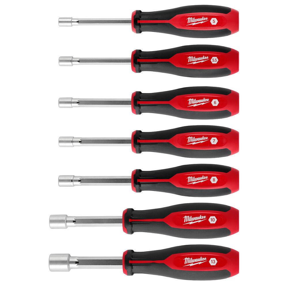 Milwaukee® Tool 48-22-2548 HollowCore™ Magnetic Nut Driver Set, 7 Pieces, Forged Steel/Polypropylene, Chrome Plated