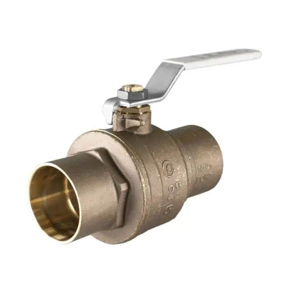 100-418G 2-Piece Ball Valve with Lever Handle, 2" Nominal, Solder, Brass Body, Full Port, TFM / FKM Softgoods