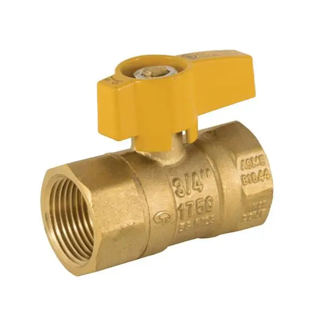 102-605 2-Piece Gas Ball Valve with Yellow Turn Handle, 1" FNPT, Brass Body, PTFE / Buna-N Softgoods