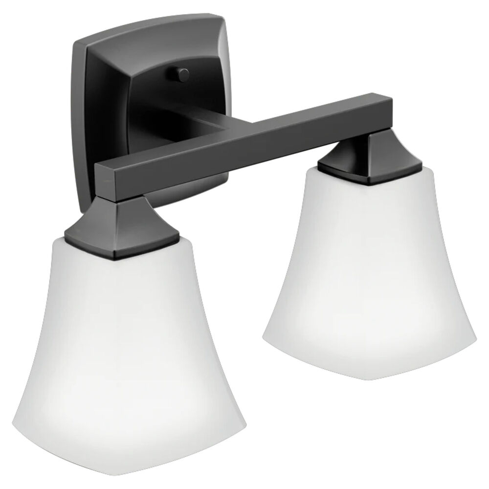 YB5162BL Voss Bath Light, 2 Globe Frosted Shades, Matte Black