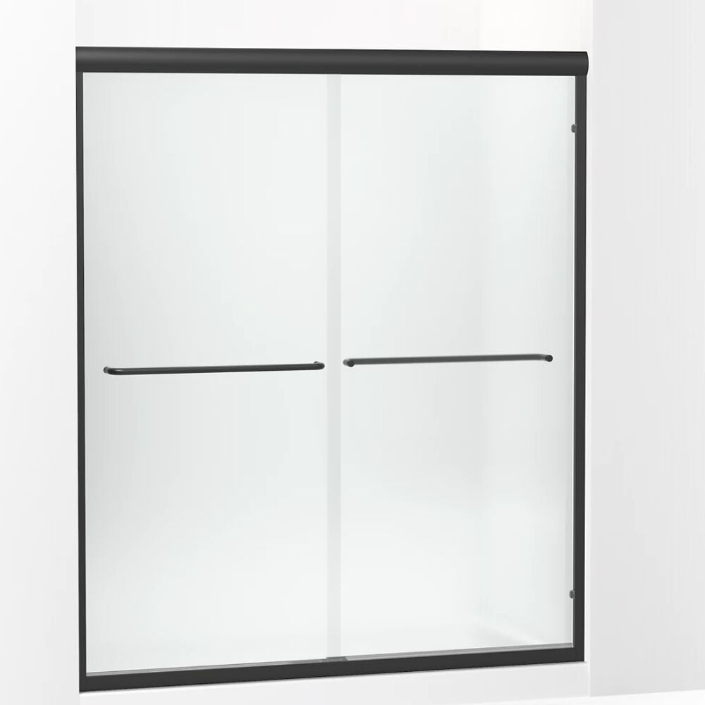 5475-59PBL-G03 Finesse™ Sliding Shower Door, Frameless, Tempered Glass, 1/8 in THK Glass, Anodized Aluminum, Matte Black