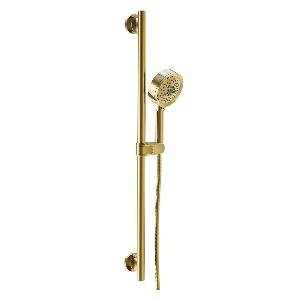 D461758BB Versa™ Slide Bar Assembly With Parma® D462034 5-Function Handshower, 4-1/2 in Dia Wide/Centerjet/Aeration/Massage/Wide + Centerjet Shower Head, 1.75 gpm Flow Rate, 72 in L Hose, NPSM-2B Connection, Brushed Bronze, Import