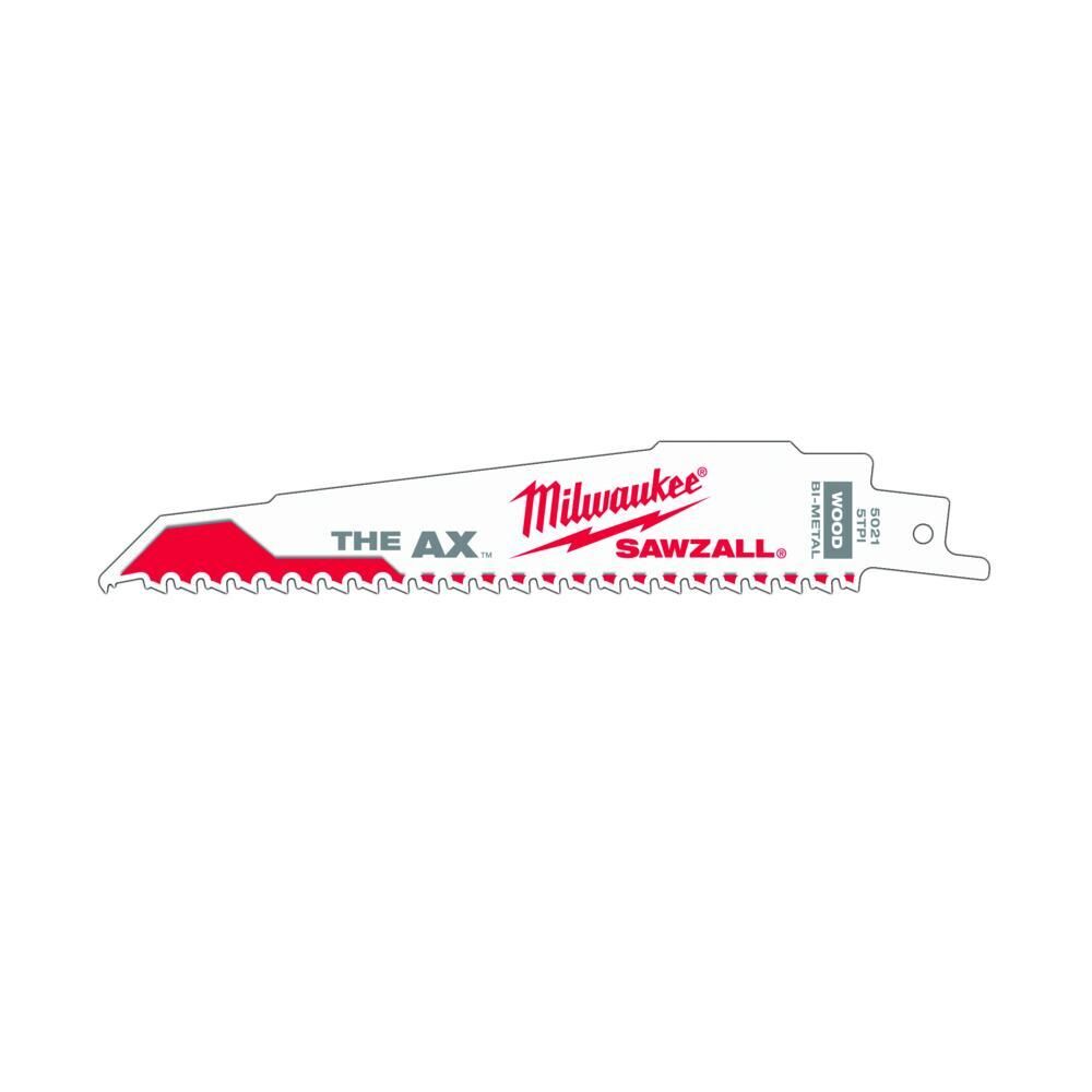Milwaukee® Tool 48-01-7021 SAWZALL® The AX™ Demo Profile Reciprocating Saw Blade, 6" Lx1" W, 5 TPI, Bi-Metal Body, Universal Tang