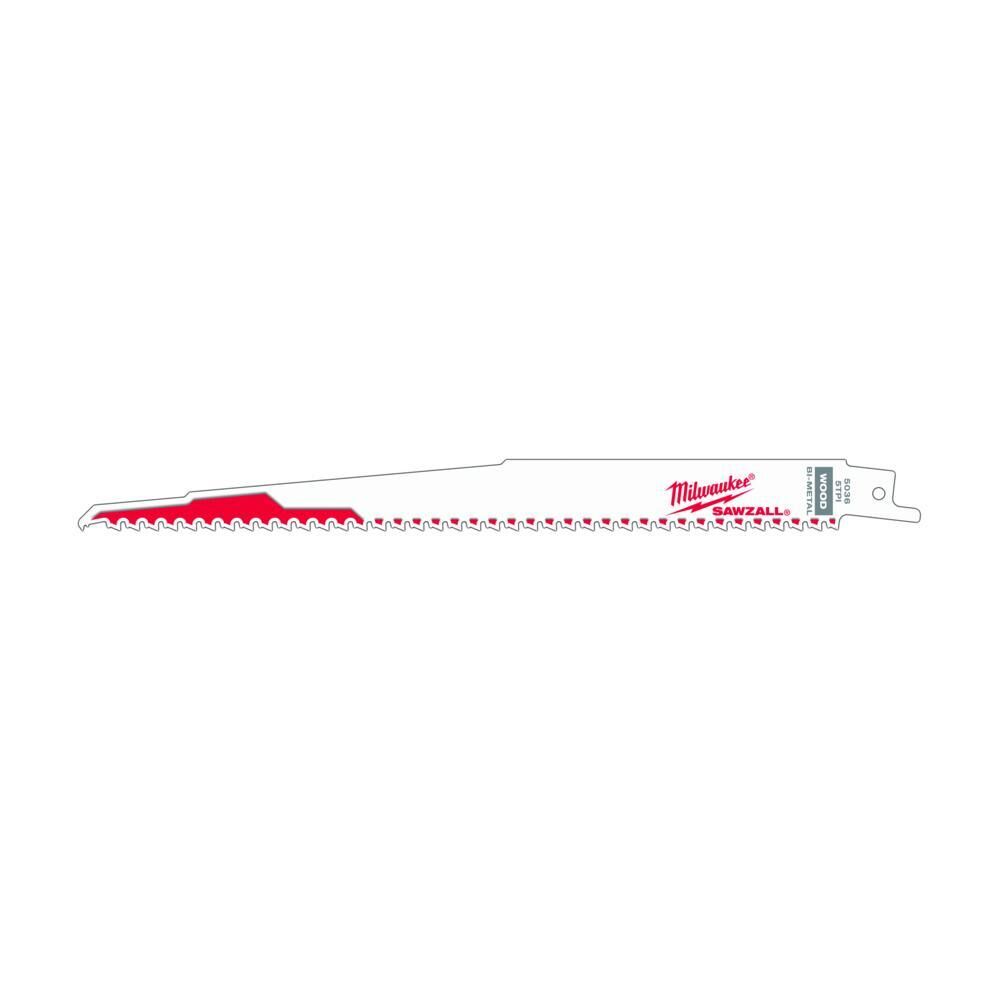 Milwaukee® Tool SAWZALL® 48-01-2036 Thin Kerf Reciprocating Saw Blade, 9" L x 3/4" W, 5 TPI, Bi-Metal Body, Universal/Toothed Edge Tang