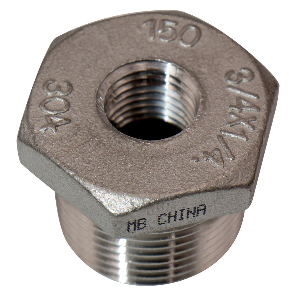K414-1204 Hex Head Pipe Bushing, 3/4x1/4", MNPTxFNPT, 150 lb, 304/304L Stainless Steel