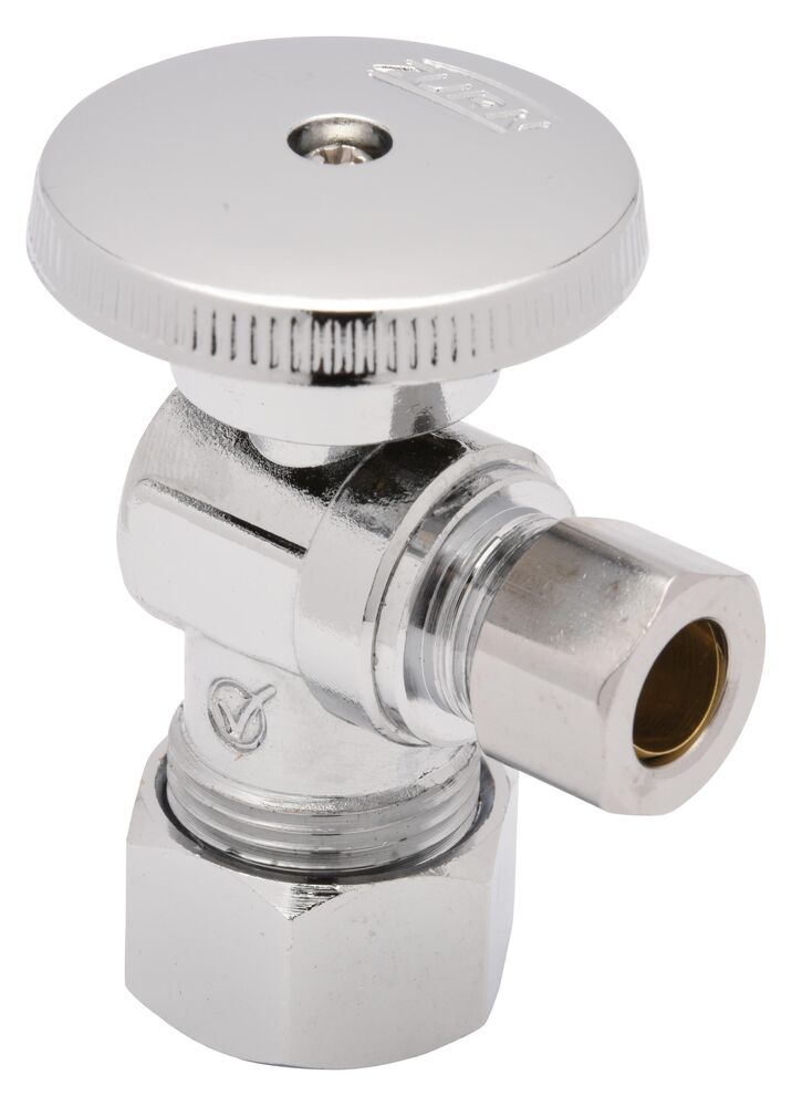 Zurn® Z8804-XL-Q-PC 1/2"x3/8" Standard Quarter Turn Angle Control Stop, Nominal x OD Compression, Solid Brass Body, Polished Chrome