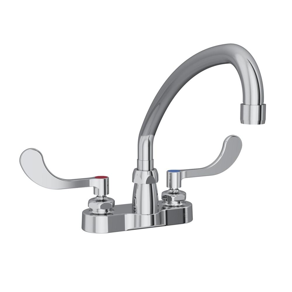ELKLK406AT10T4 4" Centerset Exposed Deck Faucet, 10" Arc Tube Spout, 4" Wristblade Handles, Brass