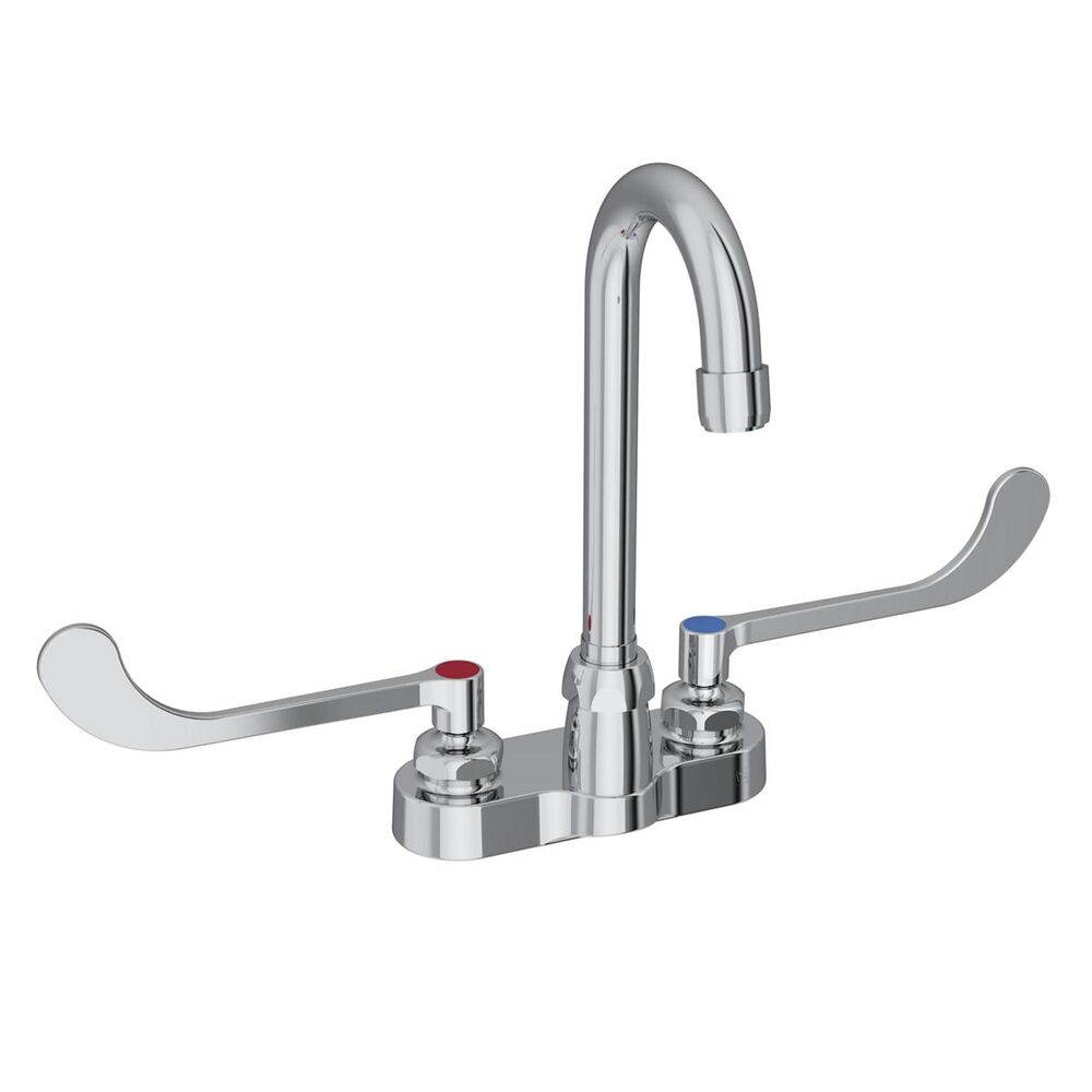 ELKLK406GN04T6 4" ADA Centerset Exposed Deck Faucet, 4" Gooseneck Spout, 6" Wristblade Handles, Brass, Chrome