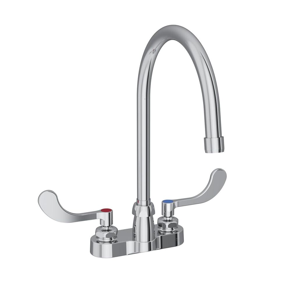 ELKLK406GN08T4 4" ADA Centerset Exposed Deck Faucet, 8" Gooseneck Spout, 4" Wristblade Handles, Brass, Chrome