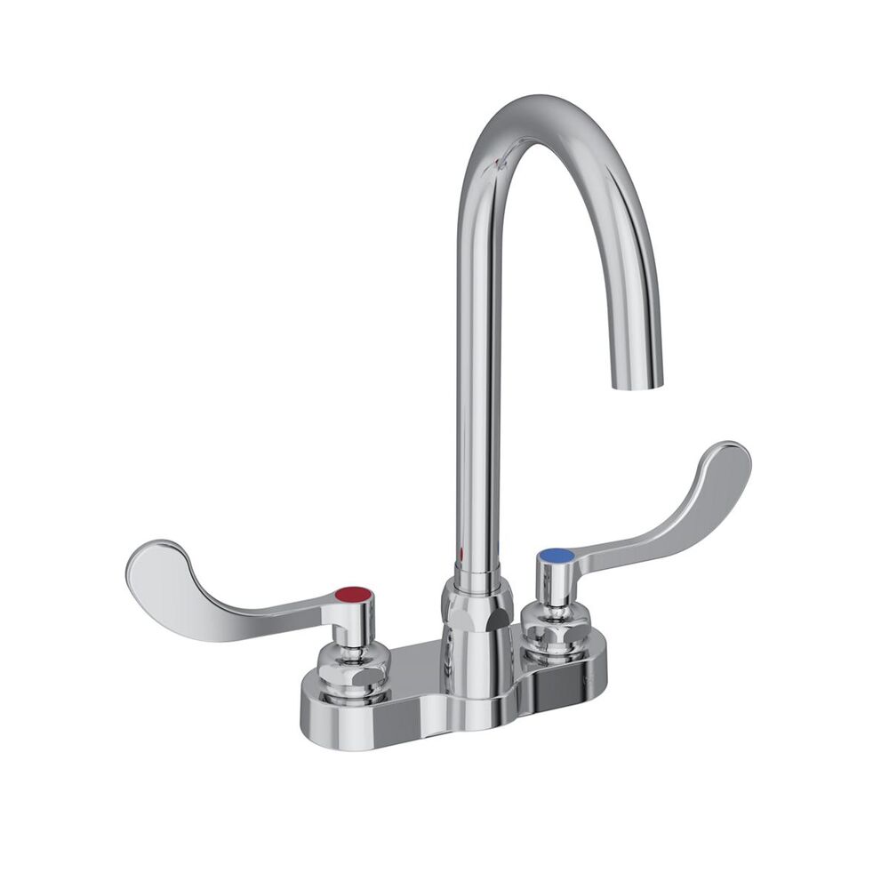 ELKLK406LGN05T4 4" ADA Centerset Exposed Deck Laminar Flow Faucet, 5" Gooseneck Spout, 4" Wristblade Handles, Brass, Chrome