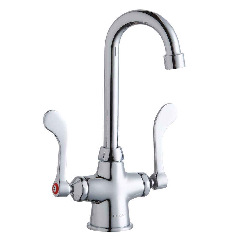 ELKLK500GN04T4 ADA Single Hole Concealed Deck Faucet, 4" Gooseneck Spout, 4" Wristblade Handles, Brass, Chrome