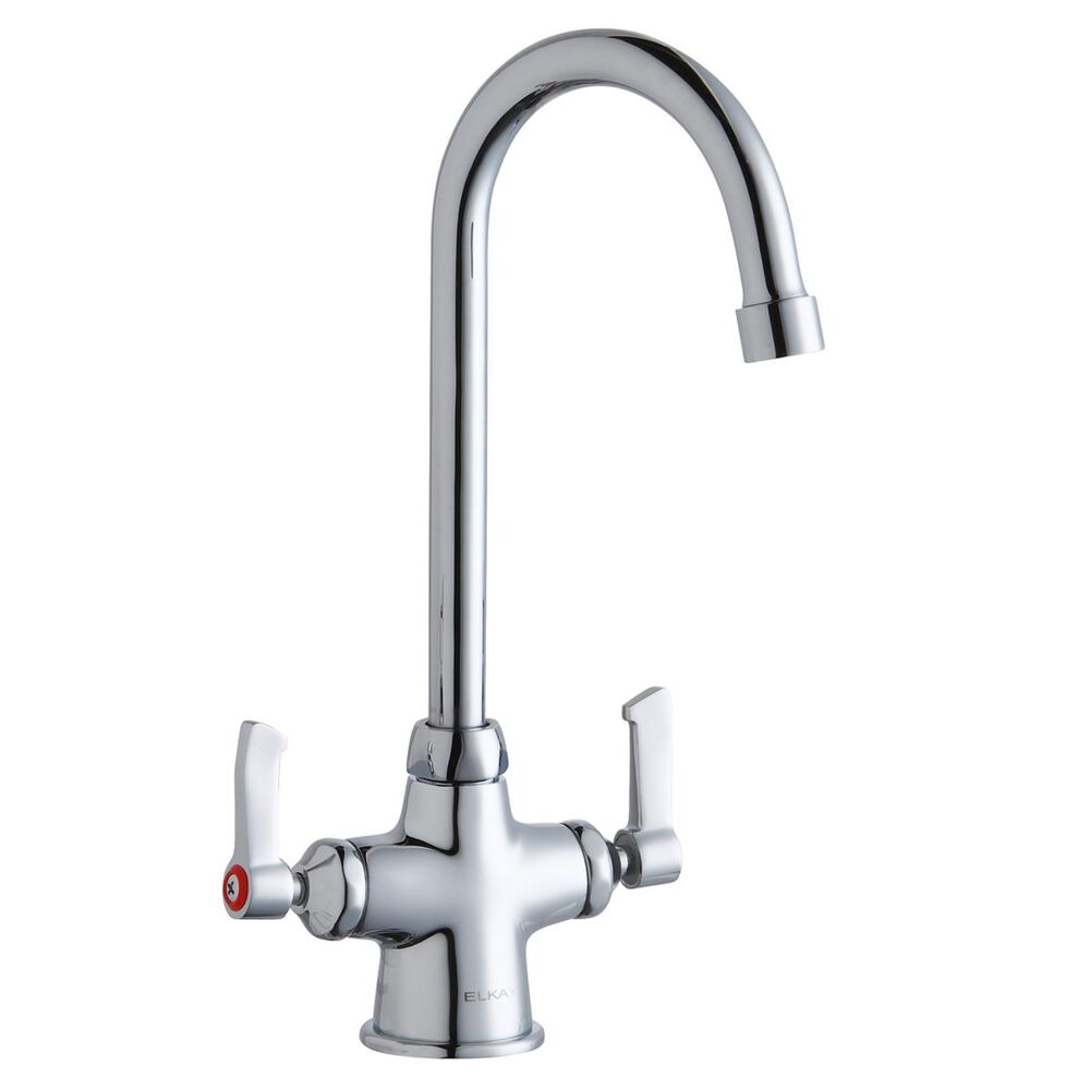ELKLK500GN05L2 Single Hole Concealed Deck Faucet, 5" Gooseneck Spout, 2" Lever Handles, Brass, Chrome