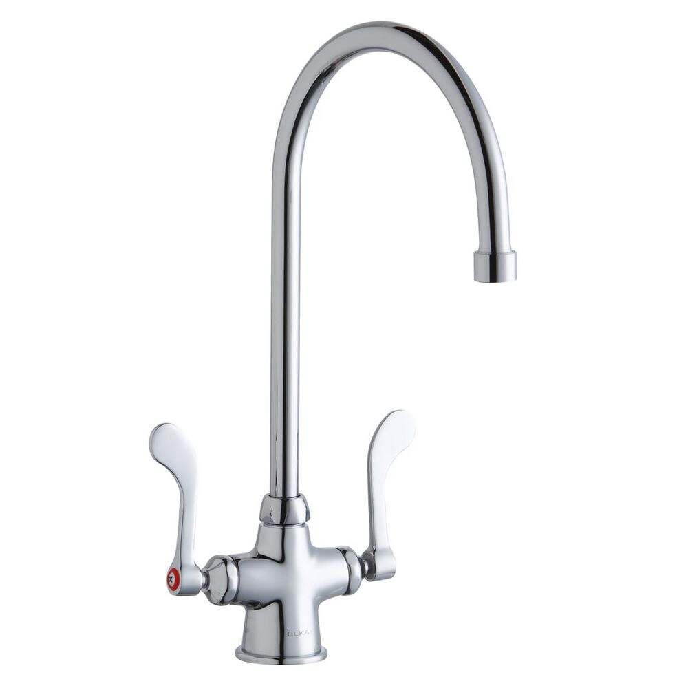 ELKLK500GN08T4 ADA Single Hole Concealed Deck Faucet, 8" Gooseneck Spout, 4" Wristblade Handles, Brass, Chrome