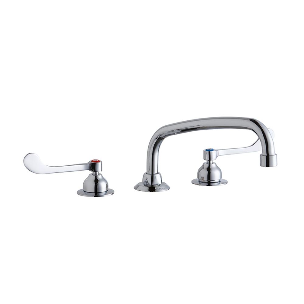 ELKLK800AT10T6 8" Centerset Concealed Deck Faucet, 10" Arc Tube Spout, 6" Wristblade Handles, Brass, Chrome
