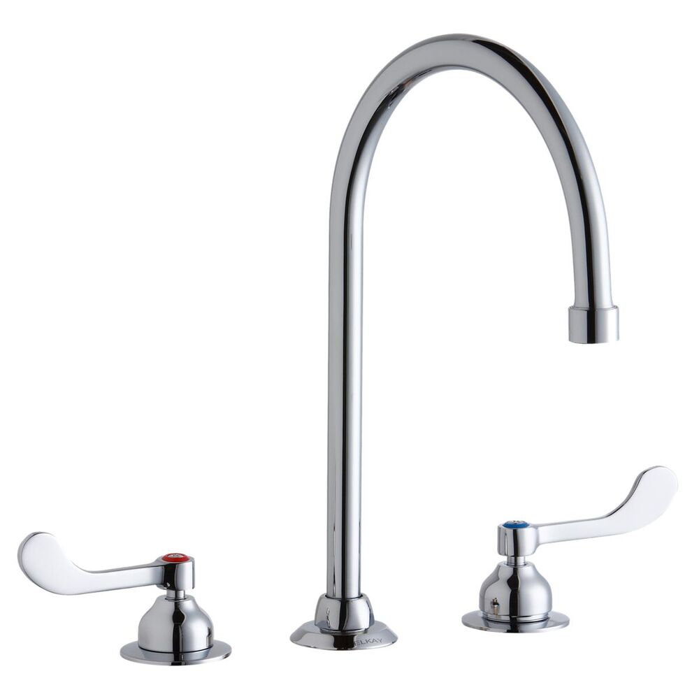 ELKLK800GN08T4 8" ADA Centerset Concealed Deck Faucet, 8" Gooseneck Spout, 4" Wristblade Handles, Brass, Chrome