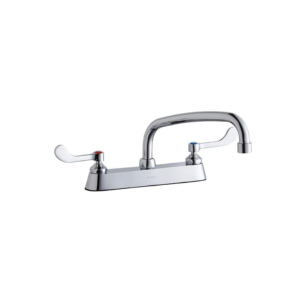 ELKLK810AT10T4 8" Centerset Exposed Deck Faucet, 10" Arc Tube Spout, 4" Wristblade Handles, Brass, Chrome