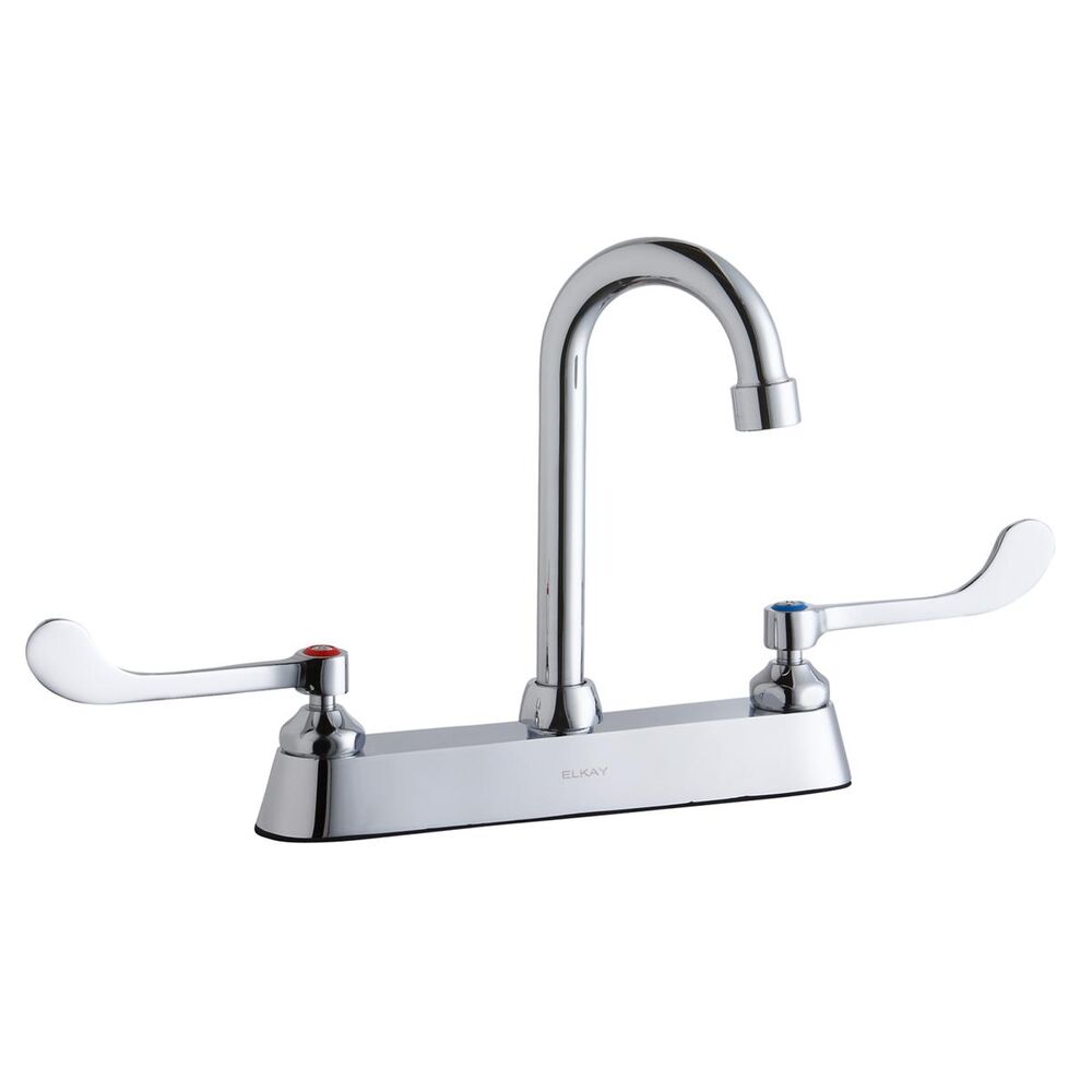 ELKLK810GN04T6 8" ADA Centerset Exposed Deck Faucet, 4" Gooseneck Spout, 6" Wristblade Handles, Brass, Chrome