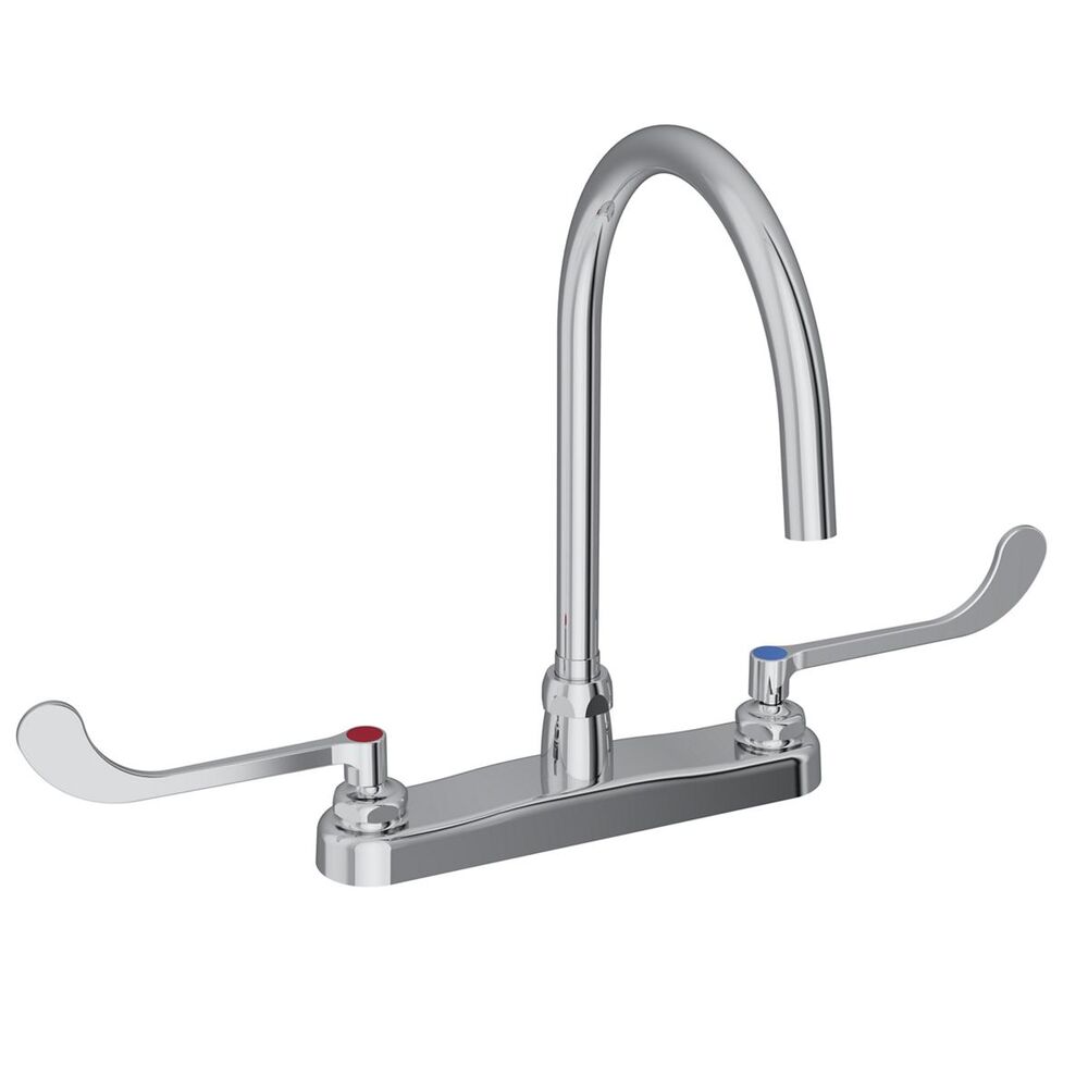 LK810LGN08T6 Elkay 8" Centerset Exposed Deck Laminar Flow Faucet, 8" Gooseneck Spout, 6" Wristblade Handles, Brass, Chrome