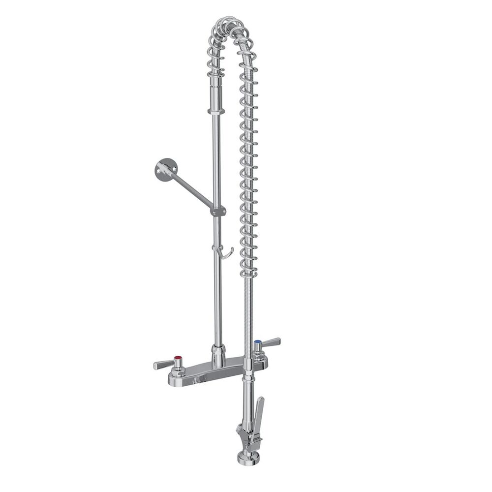 ELKLK843LC 8" Centerset Exposed Deck Mount Faucet 44" Flexible Hose w/1.2 GPM Spray Head 2" Lever Handles 1.2 GPM Spray Head, Brass