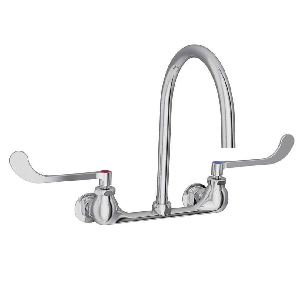 ELKLK940LGN08T6H 8" Centerset Deck Mount Laminar Flow Faucet w/ 8" Gooseneck Spout, 6" Wristblade Handles 1/2" Offset Inlets, Brass