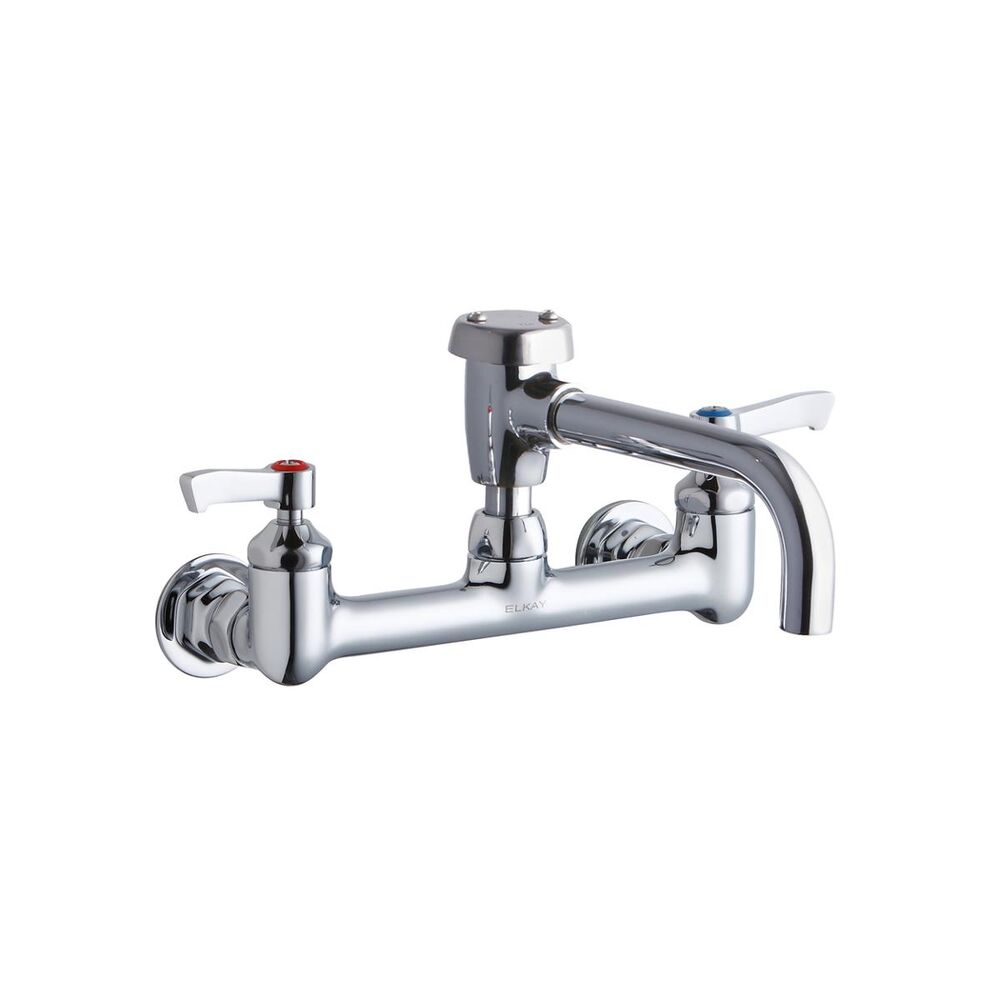 ELKLK940VS07L2H Service/Utility 8" Centerset Wall Mount Faucet w/ 7" Vented Spout, 2" Lever Handles, 1/2" Offset Inlet, Brass, Chrome