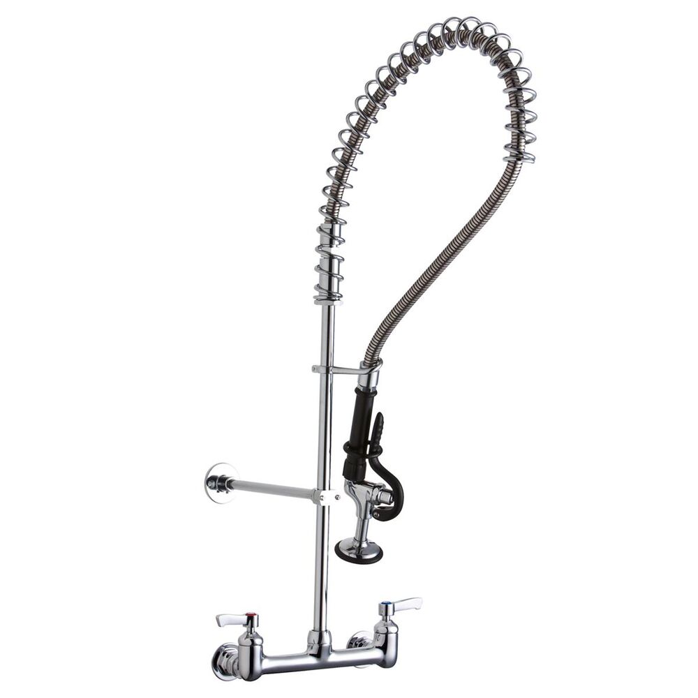 ELKLK943LC 8" Centerset Wall Mount Faucet 44"  Flexible Hose w/ 1.2 GPM Spray Head 2" Lever Handles 1.2 GPM Spray Head, Brass