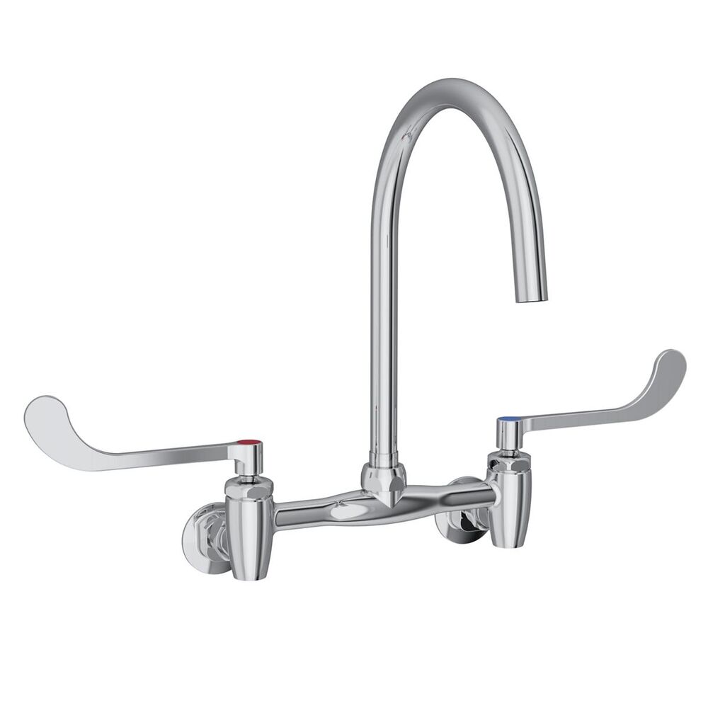 ELKLK940LGN08T6S 8" Centerset Deck Mount Laminar Flow Faucet w/ 8" Gooseneck Spout, 6" WristbladeHandle 1/2" Offset Inlets+Stop, Brass