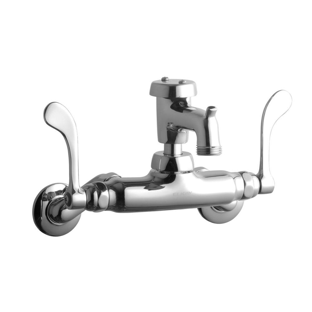 ELKLK945BP03T6T Service/Utility Single Hole Wall Mount Faucet w/ 3" Bucket Hook Spout, 6" Wristblade Handles, 2" Inlet, Brass, Chrome
