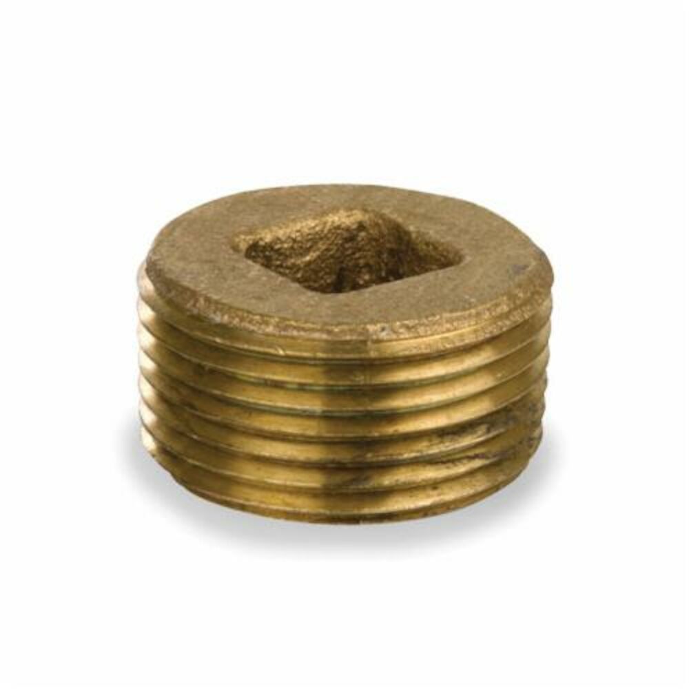 Square Head Countersunk Plug, Threaded, 125 lb, Brass