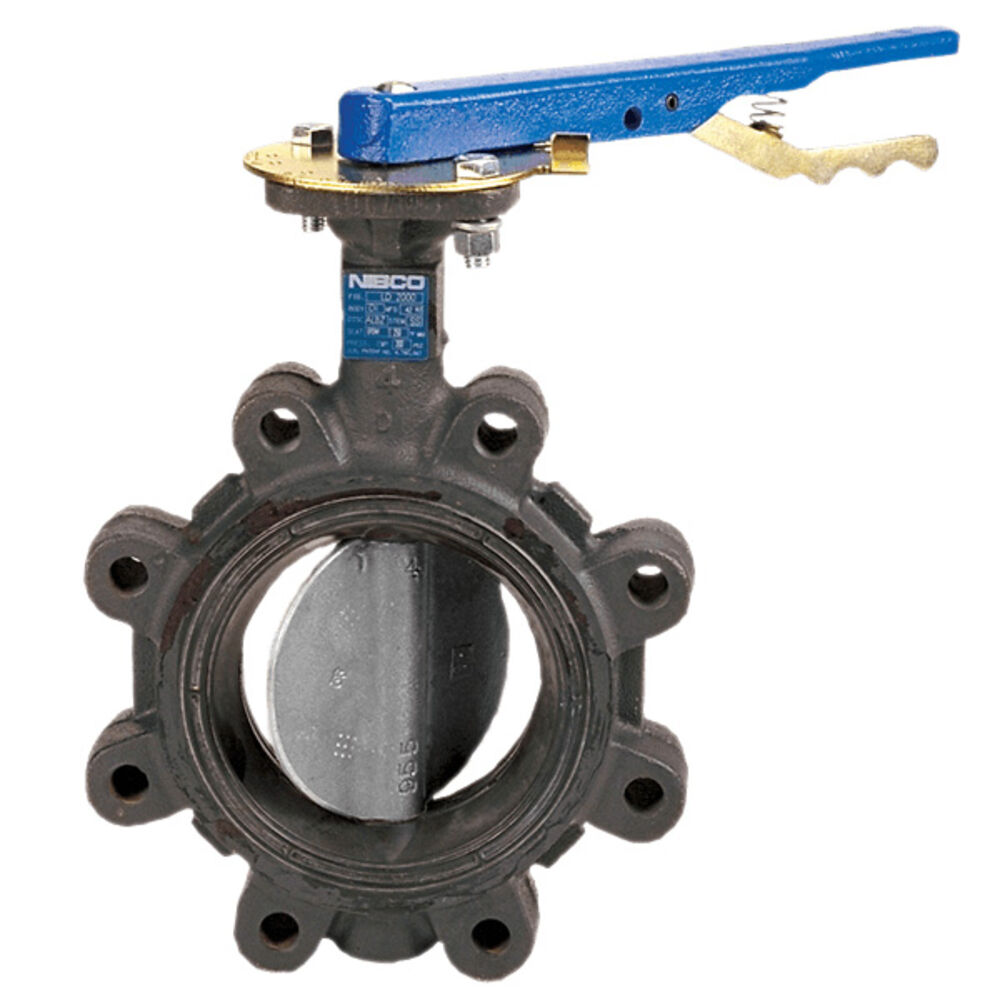 LD22223U Butterfly Valve, Lug Style, Ductile Iron, Stainless Steel Disc & Stem, Lever-Lock Handle, 6", 200 psi