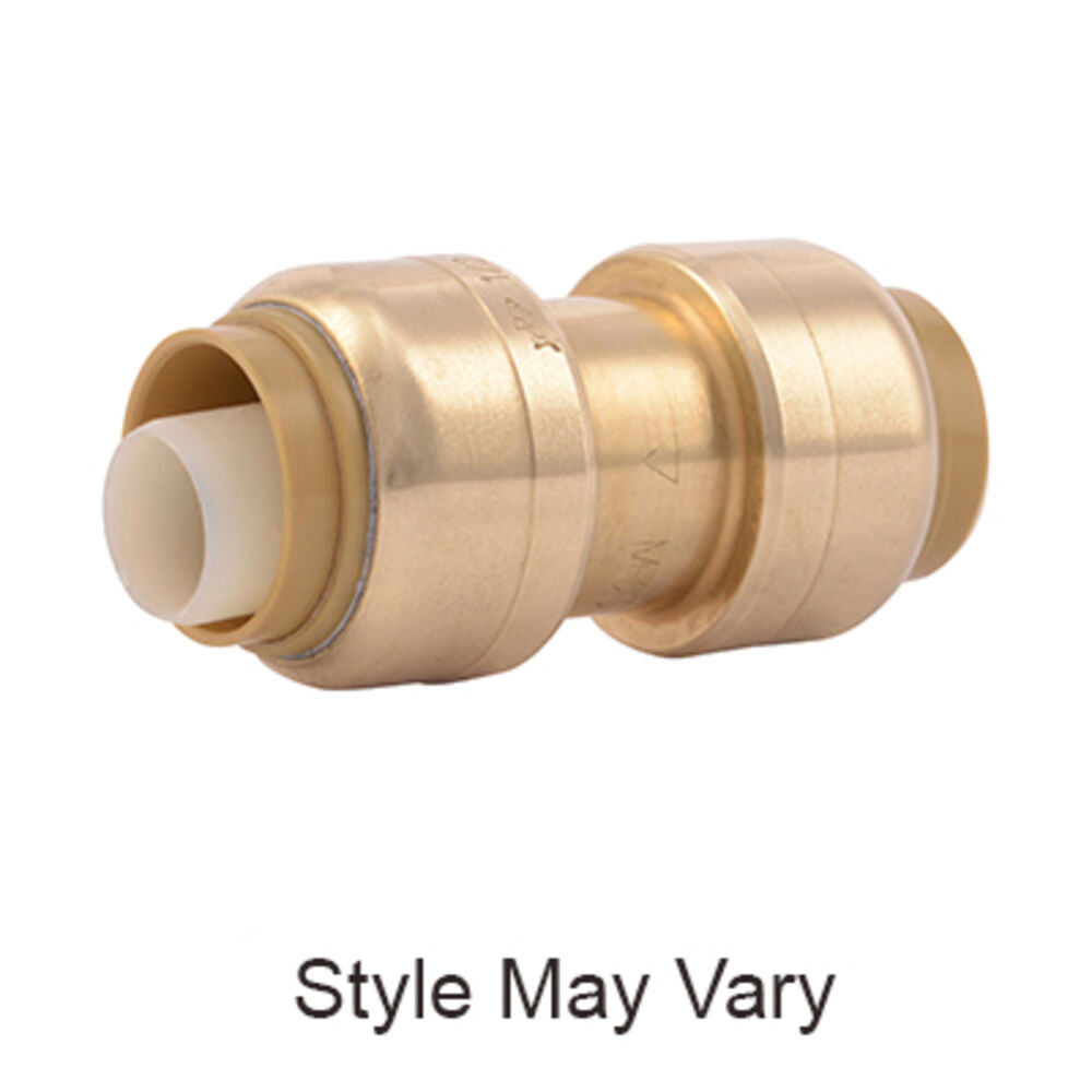 SharkBite® U008LF Straight Pipe Coupling, 1/2 in, Push-to-Connect, Brass, Natural Brass/Chrome Plated, Import